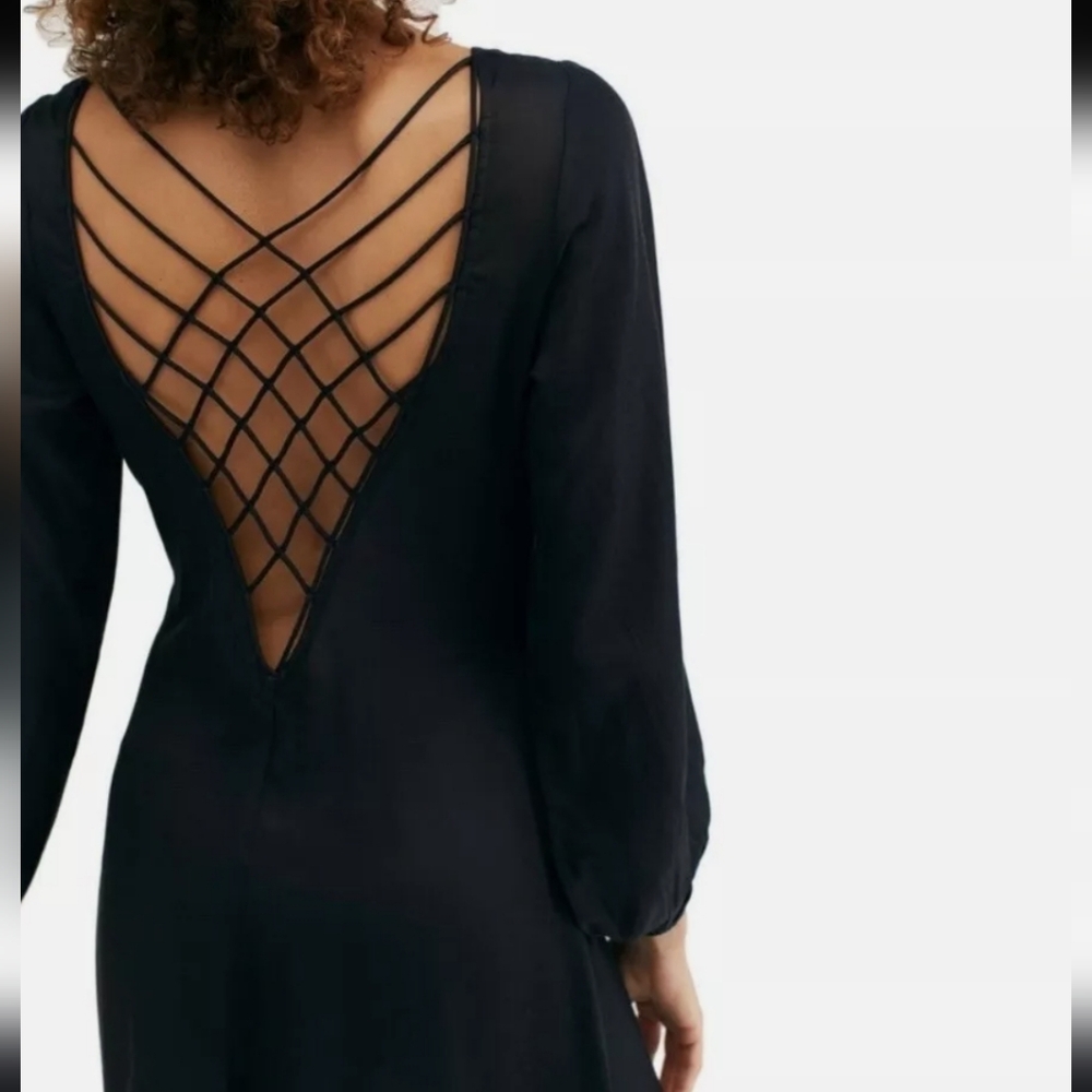 🖤 Free People Later Days Lattice Back Black Puff Sleeve Maxi Dress Whimsigoth